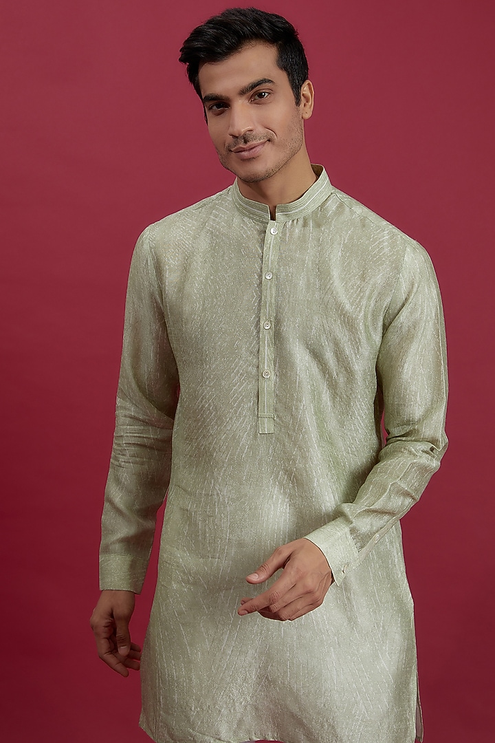 Green Dupion Printed Kurta Set by Rohit Gandhi & Rahul Khanna Men at Pernia's Pop Up Shop