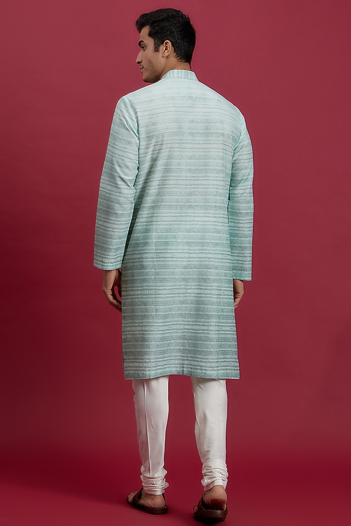 Marine Blue Cotton Printed & Embroidered Kurta Set by Rohit Gandhi & Rahul Khanna Men at Pernia's Pop Up Shop