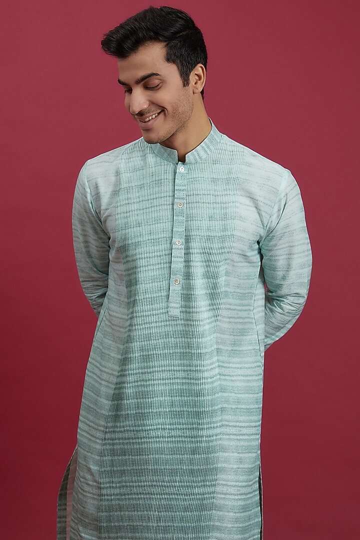 Marine Blue Cotton Printed & Embroidered Kurta Set by Rohit Gandhi & Rahul Khanna Men at Pernia's Pop Up Shop