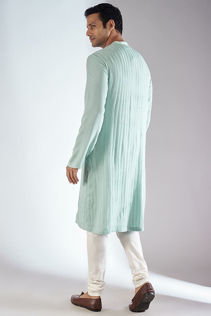 Leaf Green Georgette Embroidered Kurta by Rohit Gandhi & Rahul Khanna Men at Pernia's Pop Up Shop