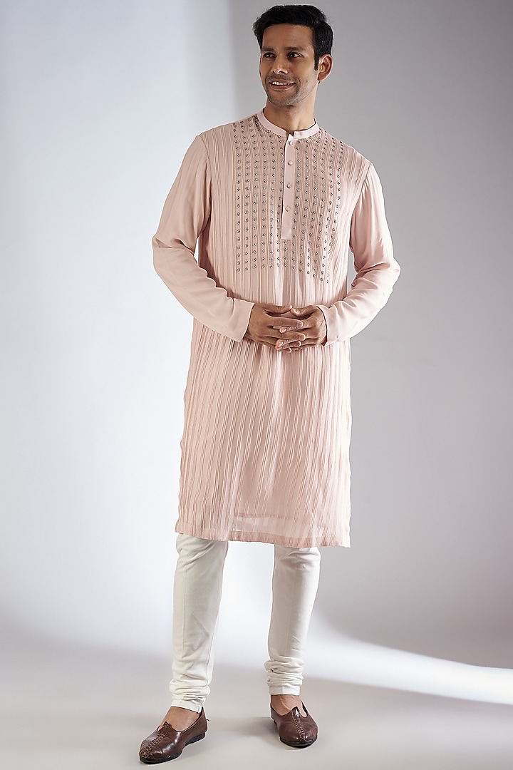 Blush Pink Georgette Embroidered Kurta by Rohit Gandhi & Rahul Khanna Men