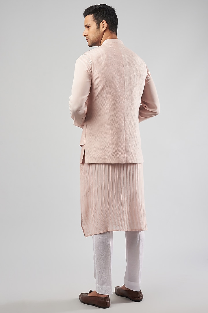 Blush Pink Viscose Dupion Embroidered Groom Indowestern Jacket Set by Rohit Gandhi & Rahul Khanna Men at Pernia's Pop Up Shop