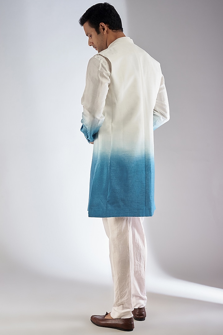 Blue Ombre Viscose Dupion Indo-Western Set by Rohit Gandhi & Rahul Khanna Men at Pernia's Pop Up Shop