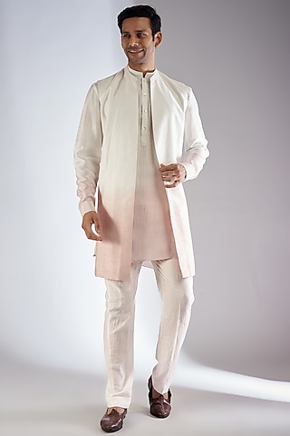 Pink Ombre Viscose Dupion Indo-Western Set by Rohit Gandhi & Rahul Khanna Men