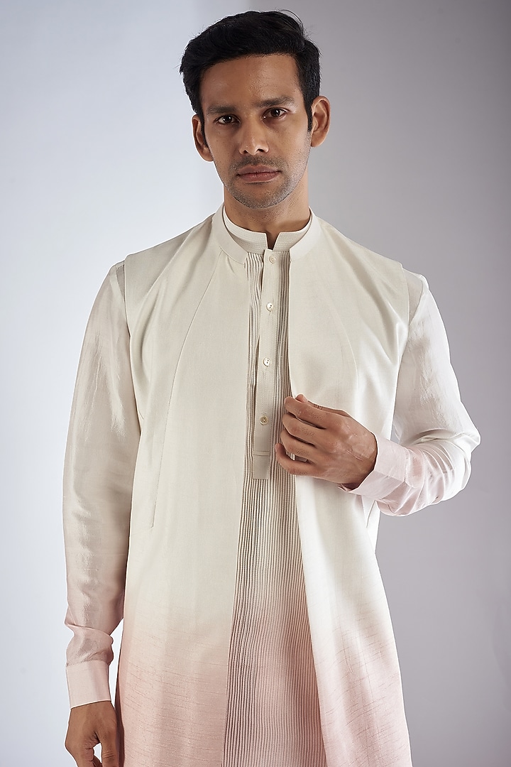 Pink Ombre Viscose Dupion Indo-Western Set by Rohit Gandhi & Rahul Khanna Men at Pernia's Pop Up Shop