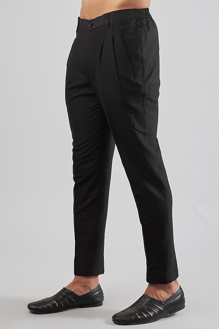 Black Silk Embroidered Nehru Jacket Set by Rohit Gandhi & Rahul Khanna Men at Pernia's Pop Up Shop