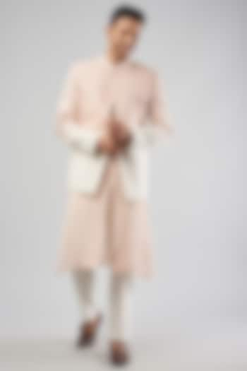 Blush Pink Ombre Viscose Dupion Embroidered Indowestern Jacket Set by Rohit Gandhi & Rahul Khanna Men