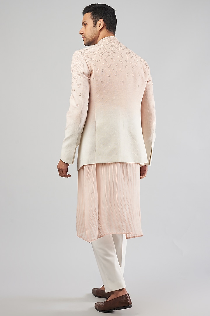 Blush Pink Ombre Viscose Dupion Embroidered Groom Indowestern Jacket Set by Rohit Gandhi & Rahul Khanna Men at Pernia's Pop Up Shop