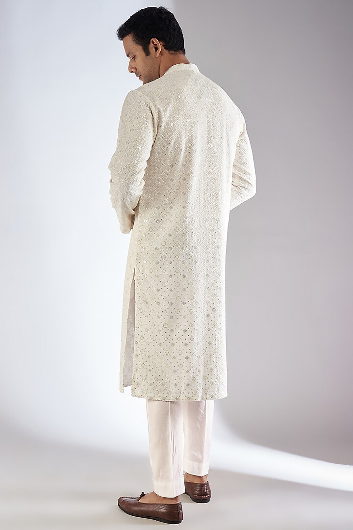 Ivory Chikankari Wedding Sherwani by Rohit Gandhi & Rahul Khanna Men at Pernia's Pop Up Shop