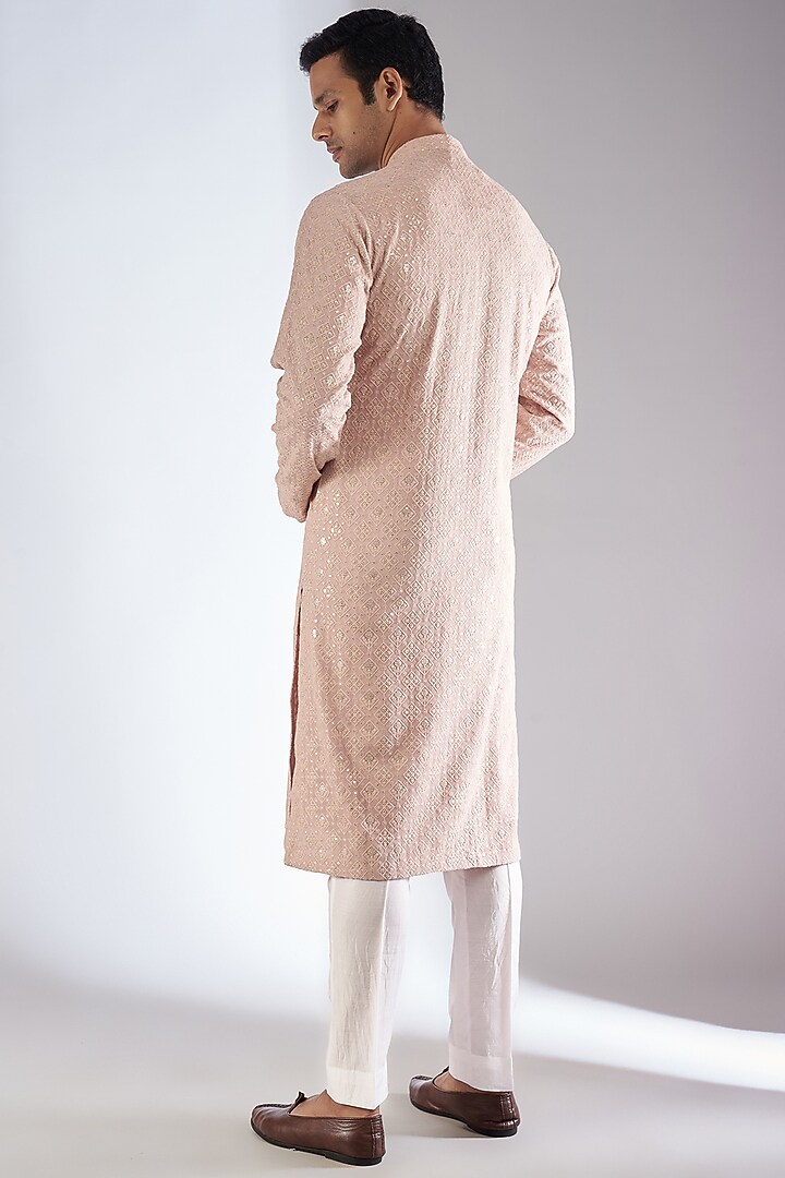 Blush Pink Chikankari Wedding Sherwani by Rohit Gandhi & Rahul Khanna Men at Pernia's Pop Up Shop