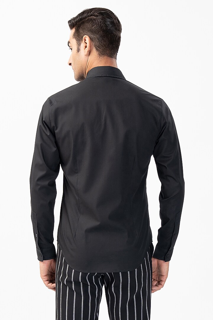 Black Cotton Pintuck Wedding Shirt by Rohit Gandhi & Rahul Khanna Men at Pernia's Pop Up Shop