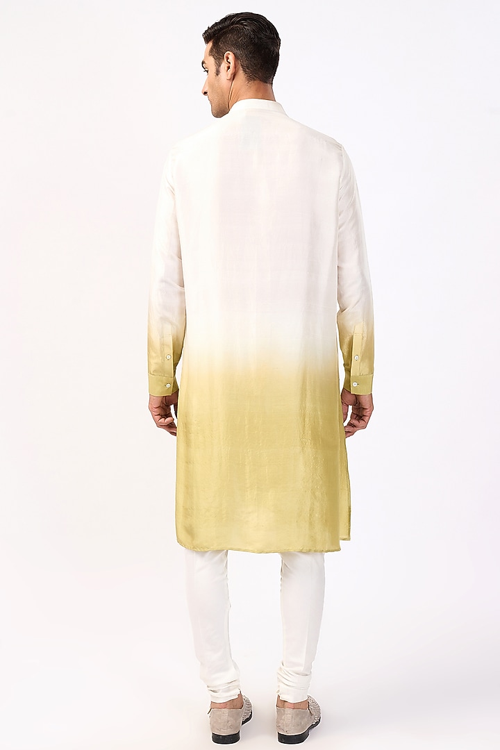 Ivory & Leaf Green Silk Ombre Kurta Set by Rohit Gandhi & Rahul Khanna Men at Pernia's Pop Up Shop