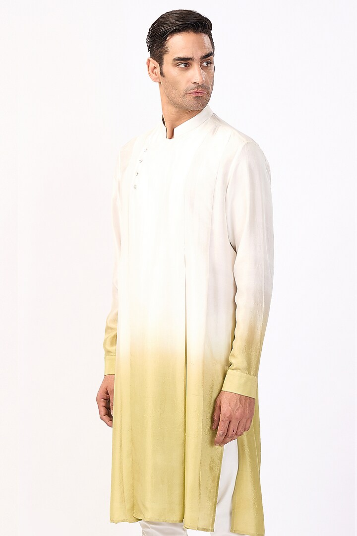 Ivory & Leaf Green Silk Ombre Kurta Set by Rohit Gandhi & Rahul Khanna Men at Pernia's Pop Up Shop