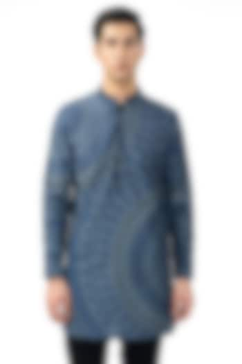 Navy Blue Cotton Printed Kurta by Rohit Gandhi & Rahul Khanna Men