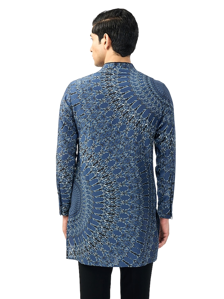 Navy Blue Cotton Printed Kurta by Rohit Gandhi & Rahul Khanna Men at Pernia's Pop Up Shop