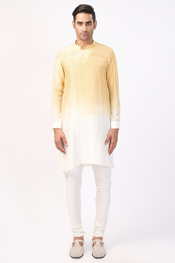 Mustard & Ivory Silk Ombre Kurta by Rohit Gandhi & Rahul Khanna Men at Pernia's Pop Up Shop