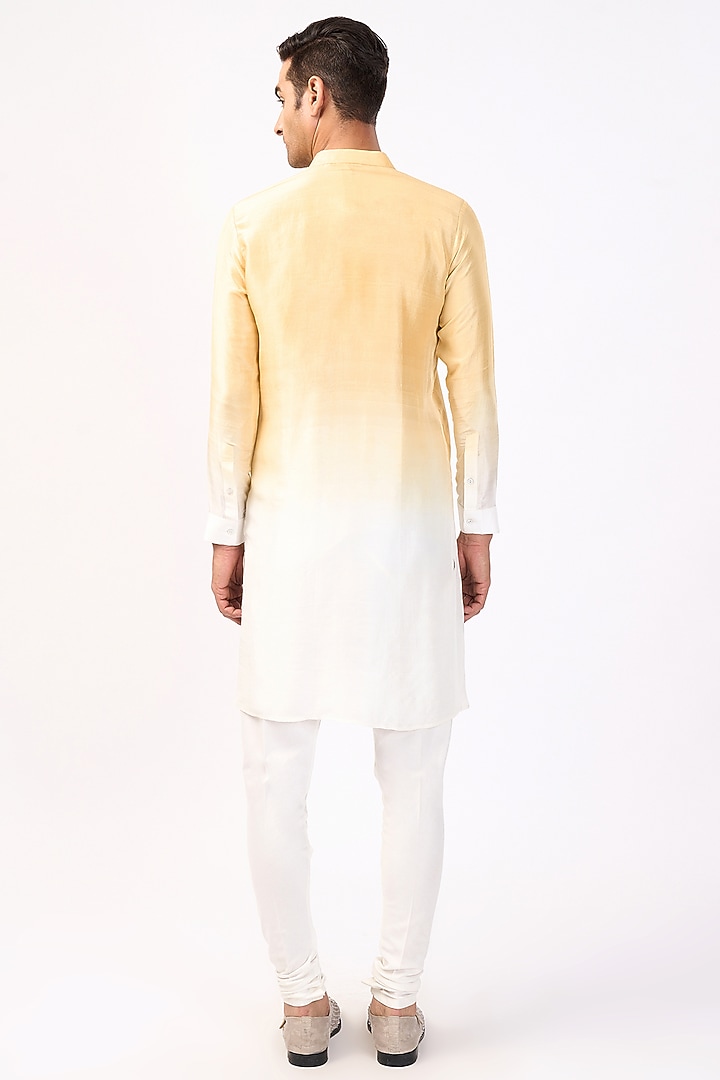 Mustard & Ivory Silk Ombre Kurta by Rohit Gandhi & Rahul Khanna Men at Pernia's Pop Up Shop