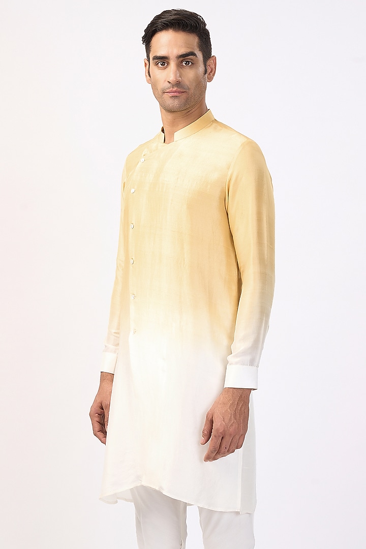 Mustard & Ivory Silk Ombre Kurta by Rohit Gandhi & Rahul Khanna Men at Pernia's Pop Up Shop