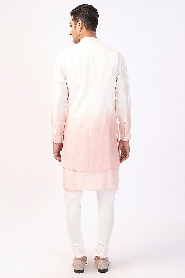 Ivory & Periwinkle Silk Ombre Long Jacket Set by Rohit Gandhi & Rahul Khanna Men at Pernia's Pop Up Shop