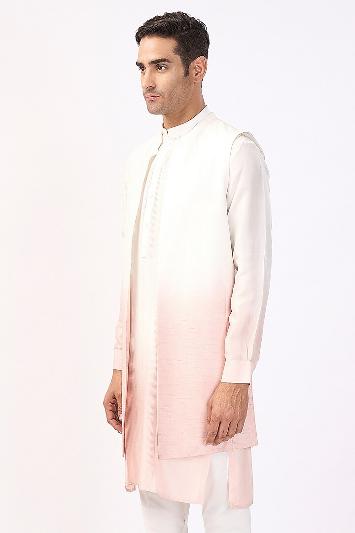 Ivory & Periwinkle Silk Ombre Long Jacket Set by Rohit Gandhi & Rahul Khanna Men at Pernia's Pop Up Shop