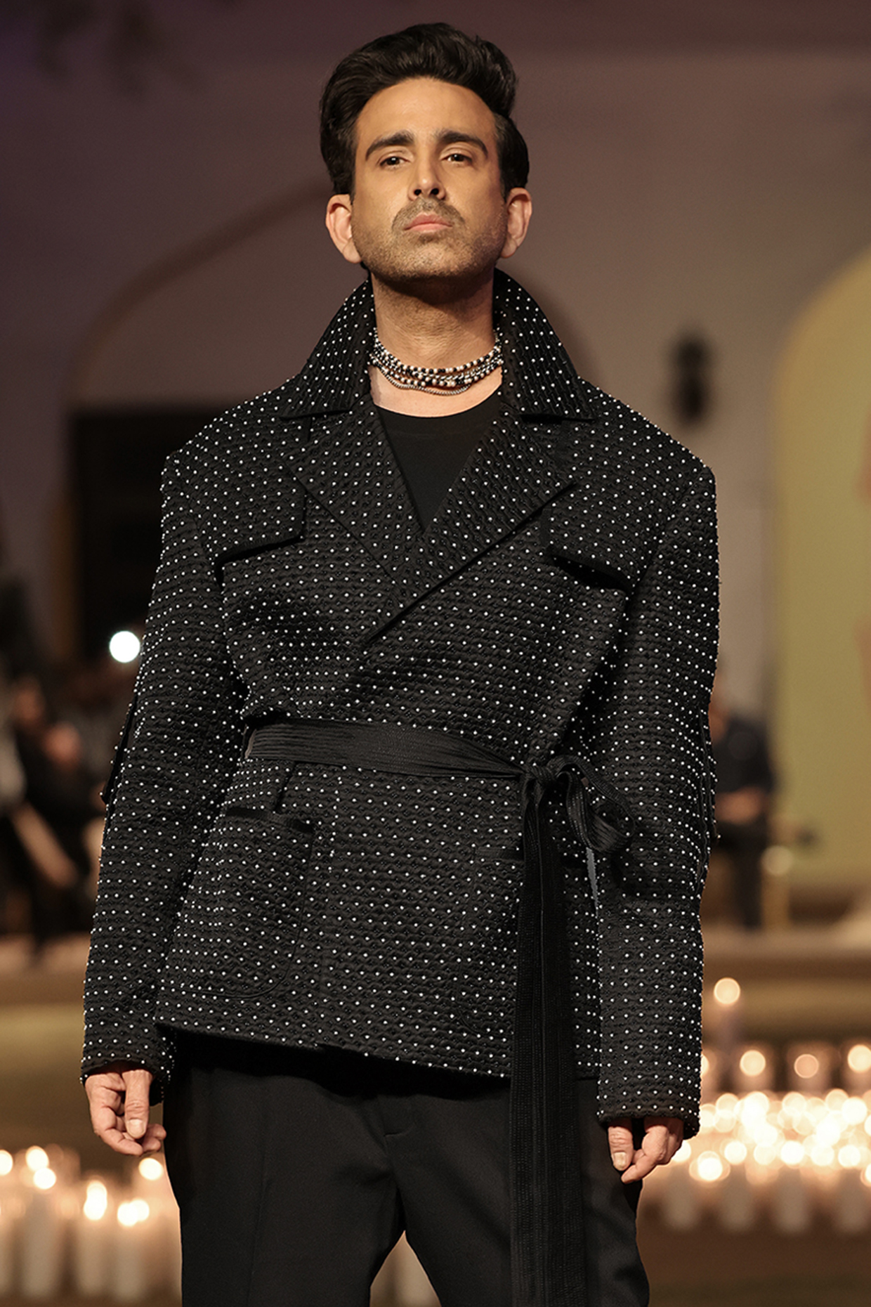 Black Tulle Bead Hand Embroidered Structured Jacket by Rohit Gandhi & Rahul Khanna Men