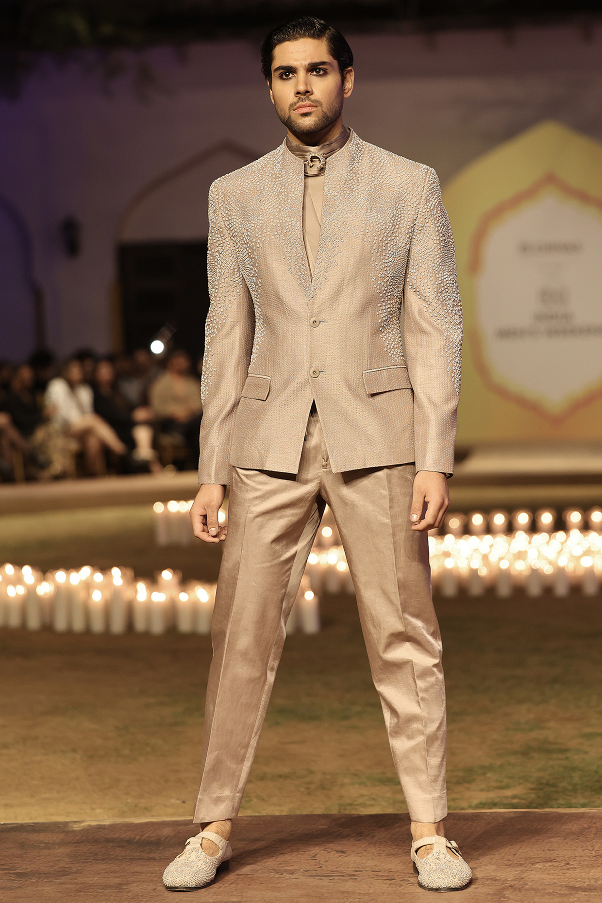Granite Viscose Embellished Bandhgala Set by Rohit Gandhi & Rahul Khanna Men