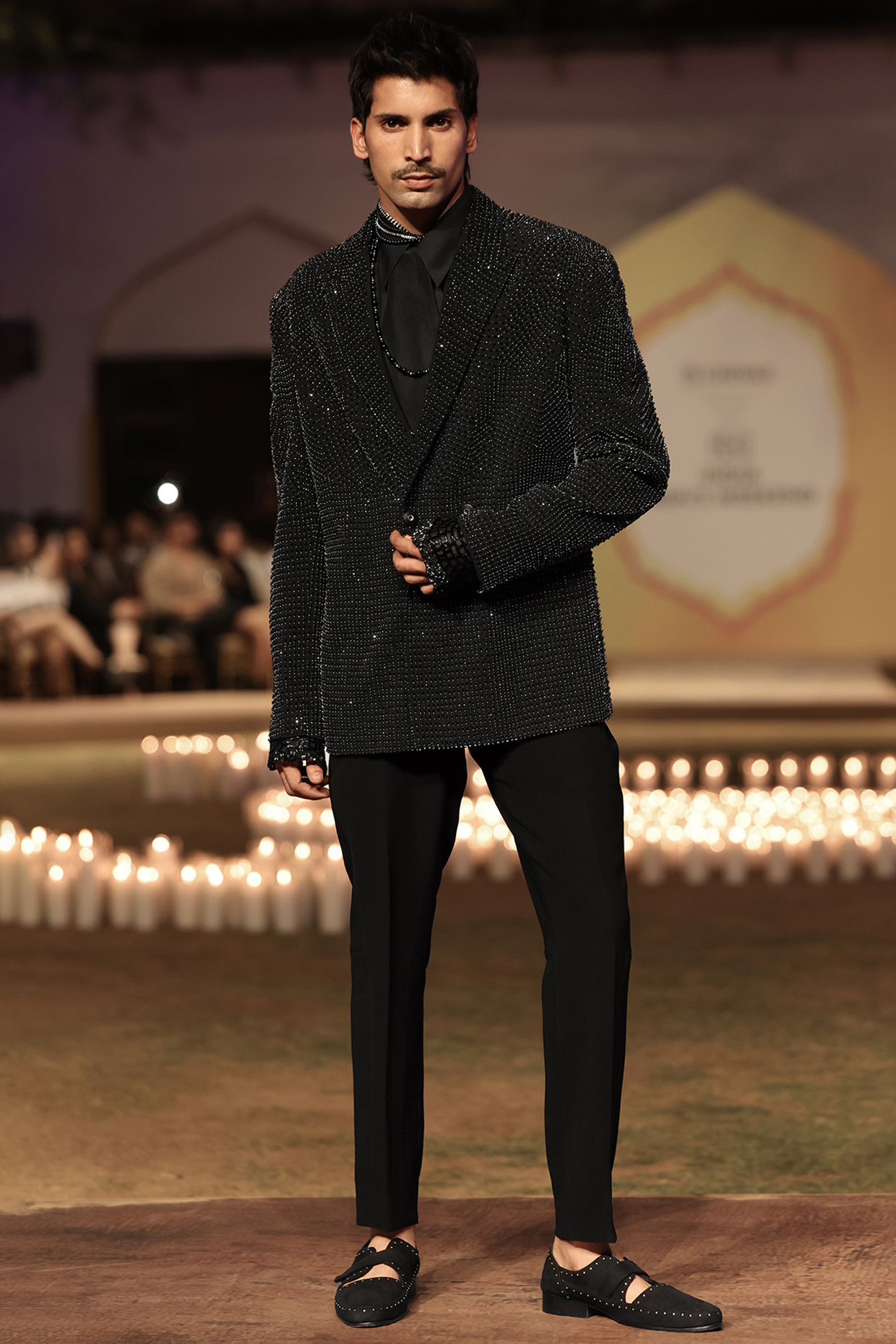 Black Crepe Hand Embellished Oversized Jacket Set by Rohit Gandhi & Rahul Khanna Men