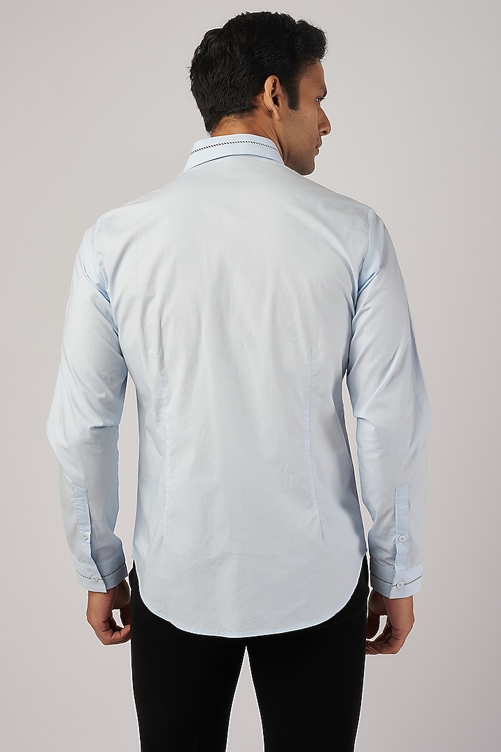 Sky Blue Cotton Hand Embroidered Wedding Shirt by Rohit Gandhi & Rahul Khanna Men at Pernia's Pop Up Shop