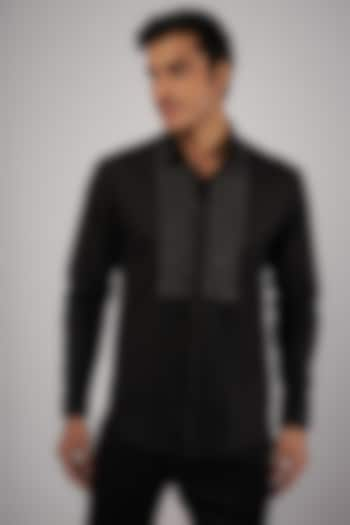 Black Cotton Embroidered Shirt by Rohit Gandhi & Rahul Khanna Men