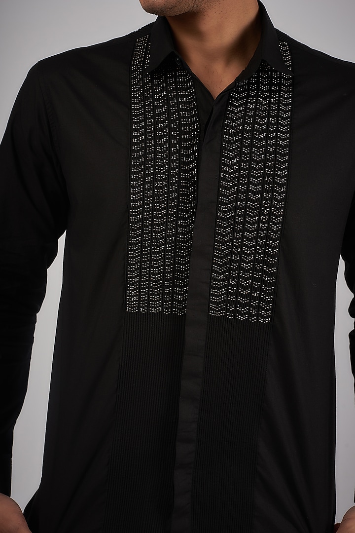 Black Cotton Embroidered Wedding Shirt by Rohit Gandhi & Rahul Khanna Men at Pernia's Pop Up Shop