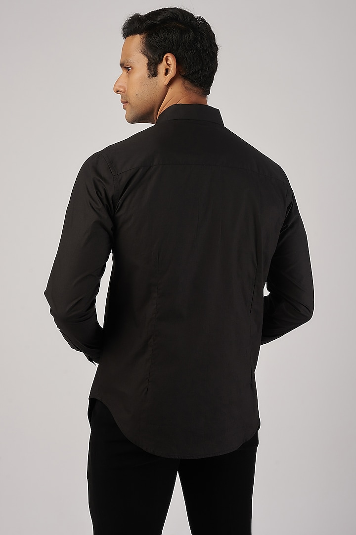 Black Cotton Embroidered Wedding Shirt by Rohit Gandhi & Rahul Khanna Men at Pernia's Pop Up Shop