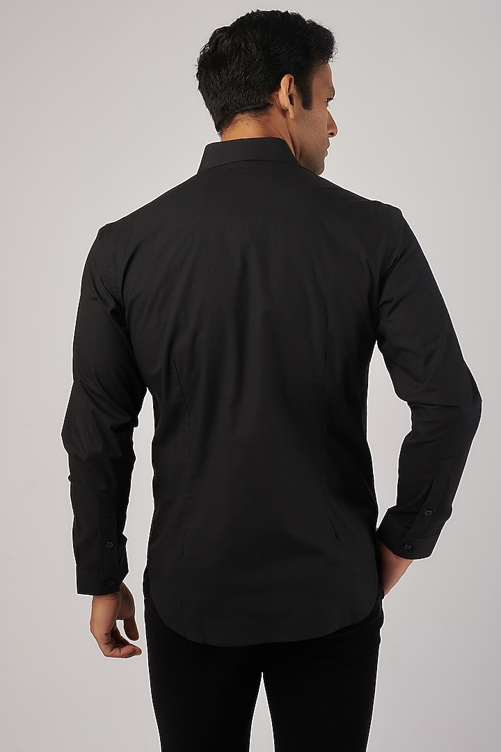 Black Cotton Embroidered Wedding Shirt by Rohit Gandhi & Rahul Khanna Men at Pernia's Pop Up Shop