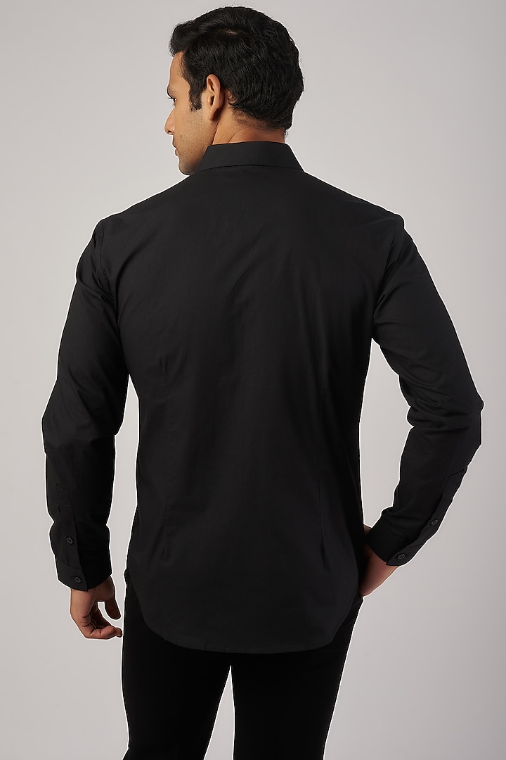 Black Cotton Hand Embroidered Wedding Shirt by Rohit Gandhi & Rahul Khanna Men at Pernia's Pop Up Shop