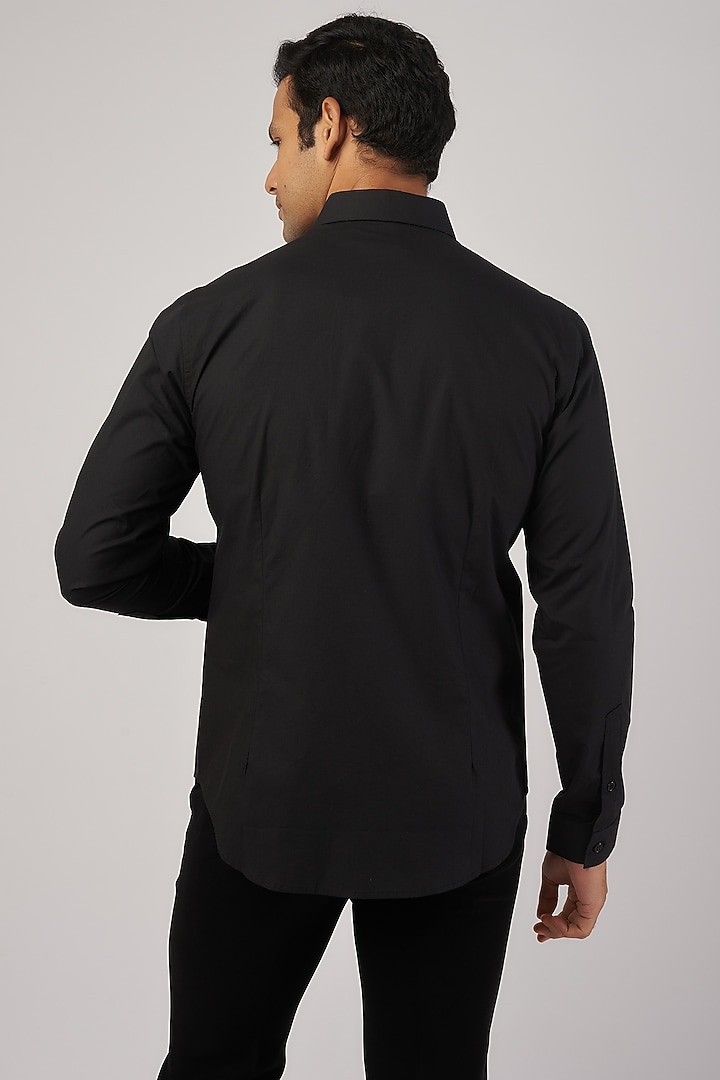 Black Cotton Emblem Embroidered Wedding Shirt by Rohit Gandhi & Rahul Khanna Men at Pernia's Pop Up Shop