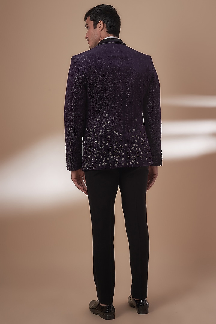 Wine Wool Embroidered Tuxedo Set by Rohit Gandhi & Rahul Khanna Men at Pernia's Pop Up Shop