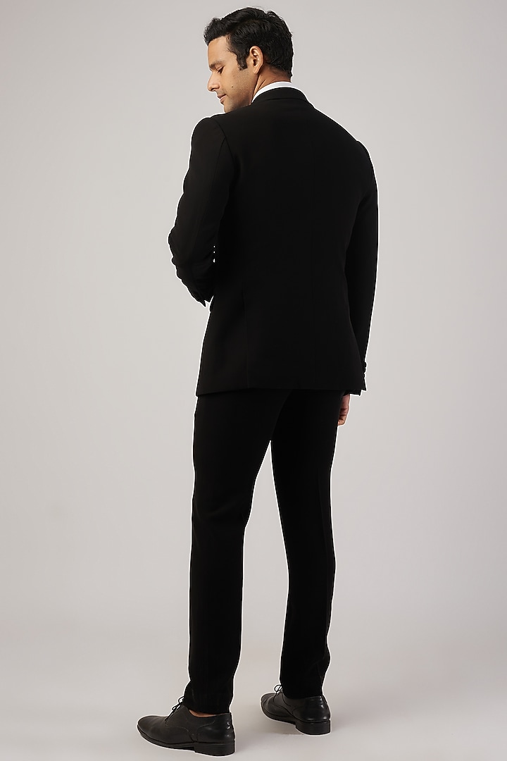 Black Crepe Metallic Sequins Embroidered Tuxedo Jacket Set by Rohit Gandhi & Rahul Khanna Men at Pernia's Pop Up Shop