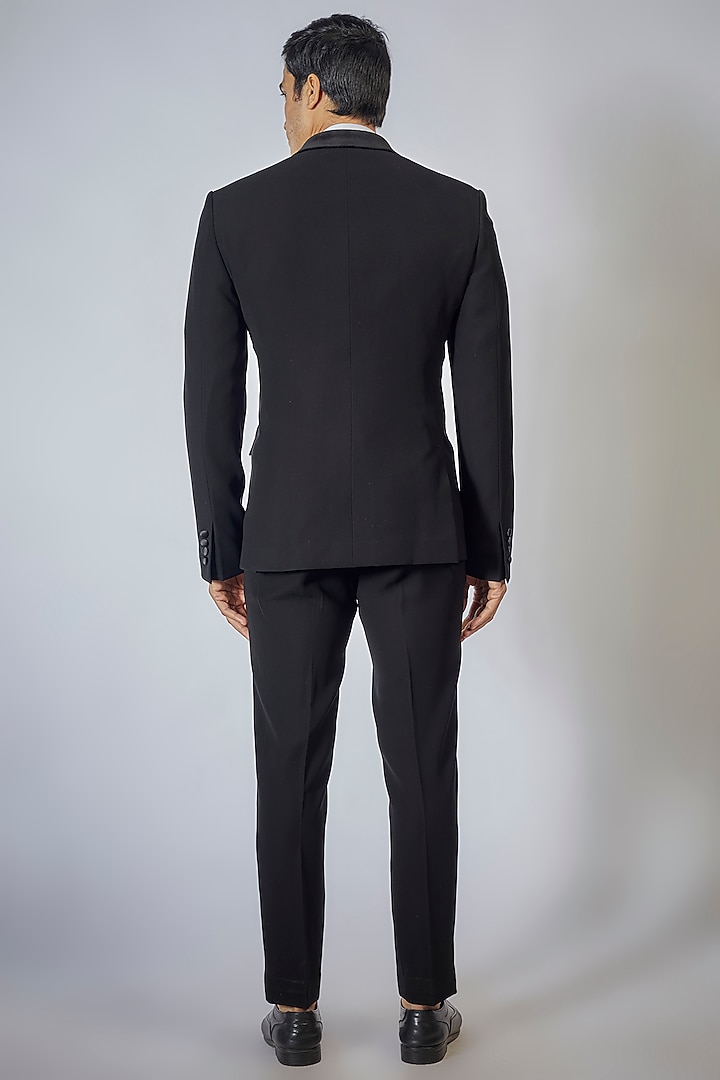 Black Crepe Embroidered Tuxedo Set by Rohit Gandhi & Rahul Khanna Men at Pernia's Pop Up Shop