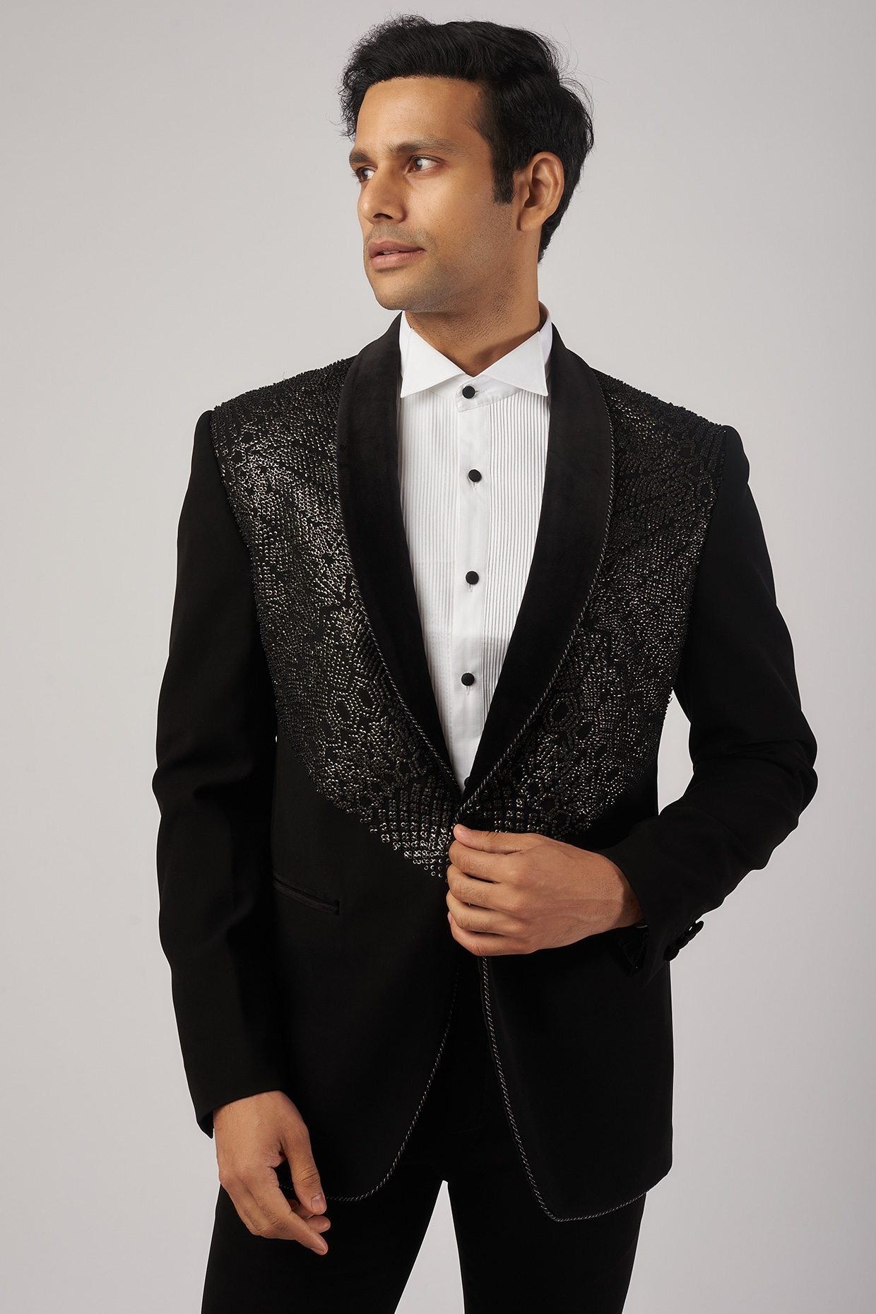 Black sequin tuxedo outlet jacket