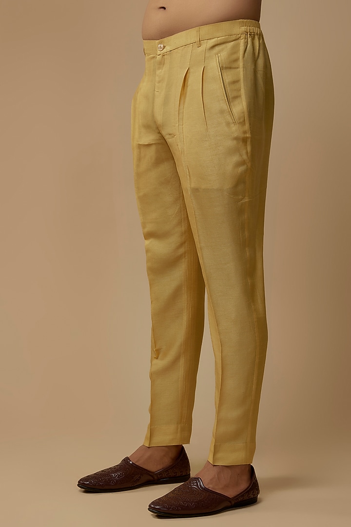 Yellow Cotton Hand Embroidered Nehru Jacket Set by Rohit Gandhi & Rahul Khanna Men at Pernia's Pop Up Shop
