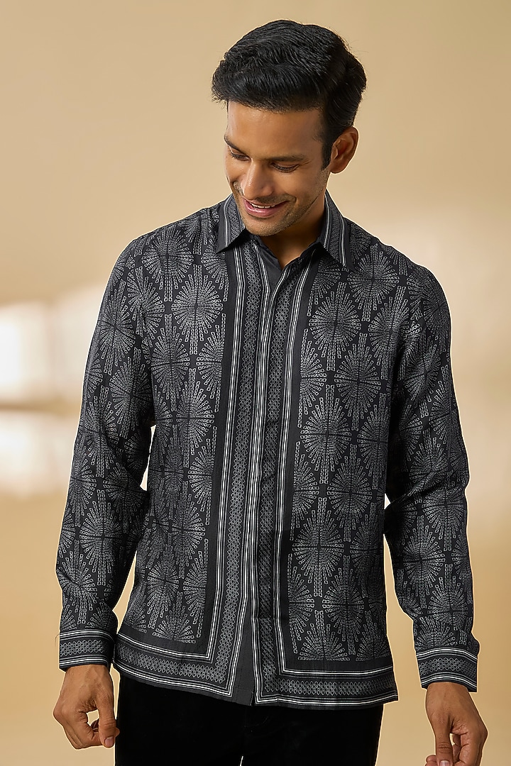 Black Silk Wedding Shirt by Rohit Gandhi & Rahul Khanna Men at Pernia's Pop Up Shop