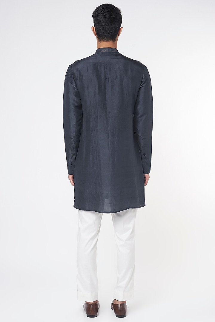 Navy Blue Cotton Silk Kurta by Rohit Gandhi & Rahul Khanna Men at Pernia's Pop Up Shop
