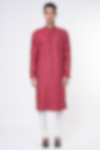 French Rose Embroidered Kurta Set by Rohit Gandhi & Rahul Khanna Men at Pernia's Pop Up Shop