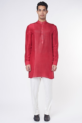 Aster Pink Silk Kurta by Rohit Gandhi & Rahul Khanna Men