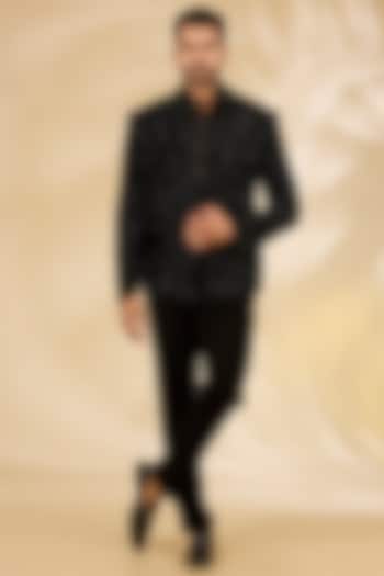 Black Silk Velvet Embellished Jacket Set by Rohit Gandhi & Rahul Khanna Men at Pernia's Pop Up Shop