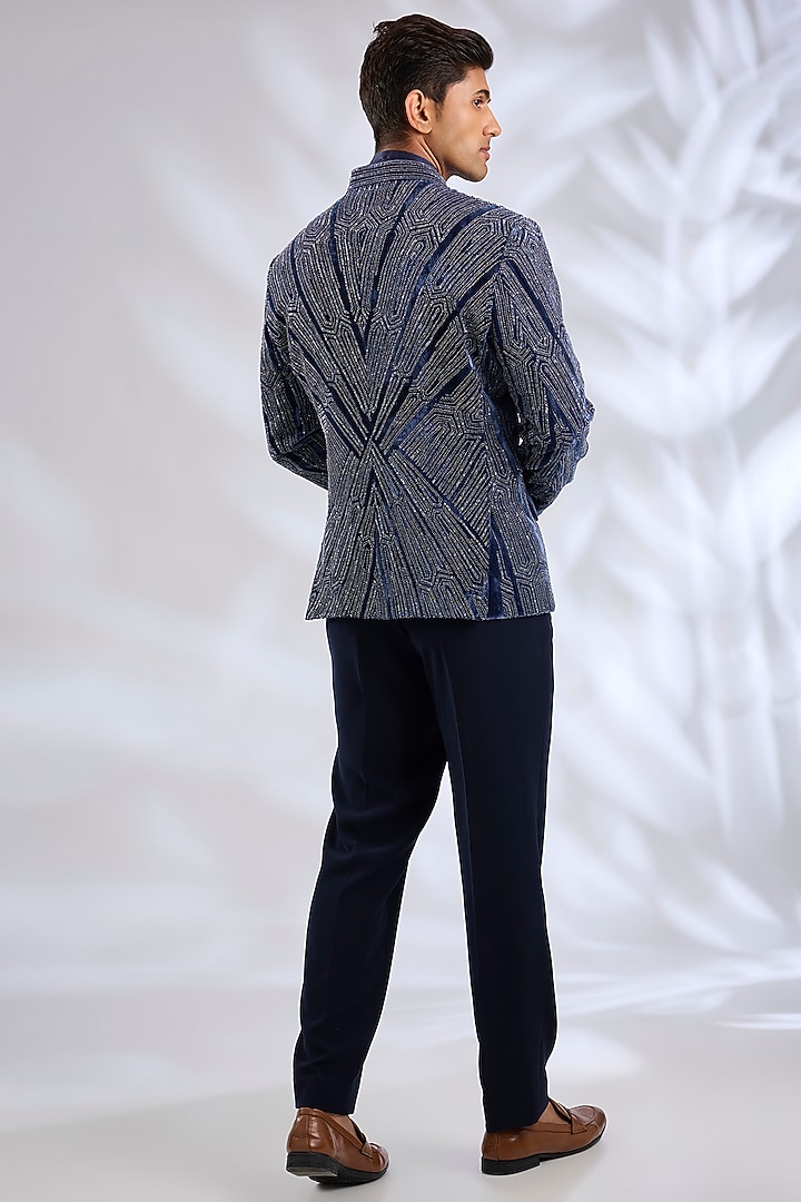 Pacific Blue Velvet Tuxedo Set by Rohit Gandhi & Rahul Khanna Men at Pernia's Pop Up Shop