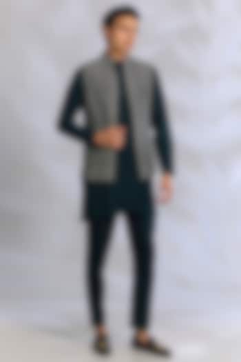 Navy Raw Silk Bundi Jacket Set by Rohit Gandhi & Rahul Khanna Men at Pernia's Pop Up Shop