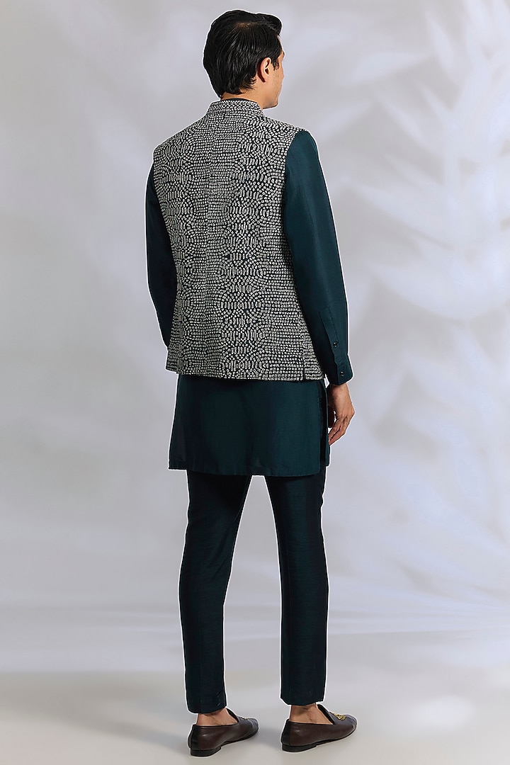Navy Raw Silk Bundi Jacket Set by Rohit Gandhi & Rahul Khanna Men at Pernia's Pop Up Shop