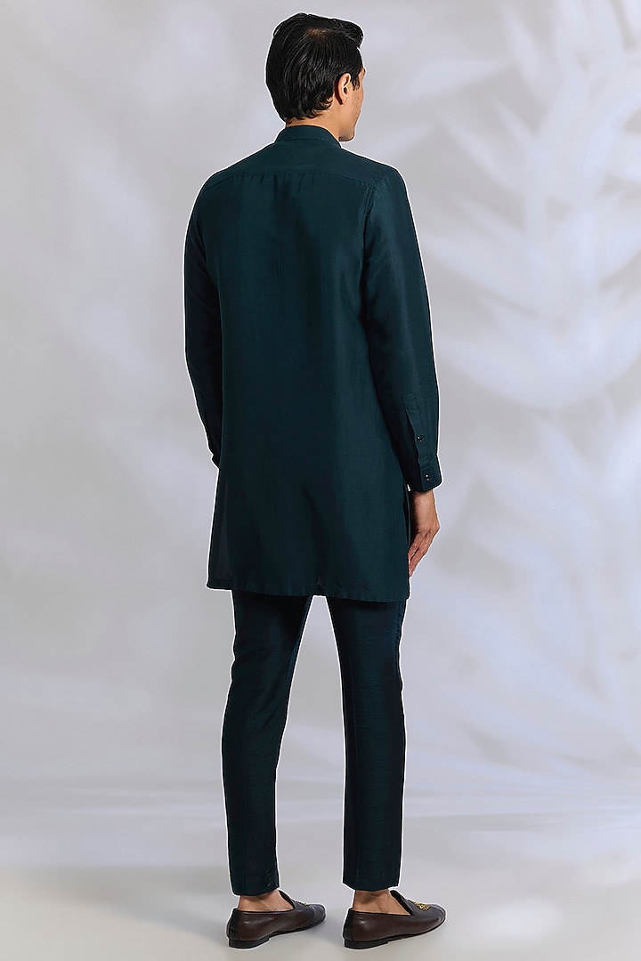 Navy Raw Silk Bundi Jacket Set by Rohit Gandhi & Rahul Khanna Men at Pernia's Pop Up Shop