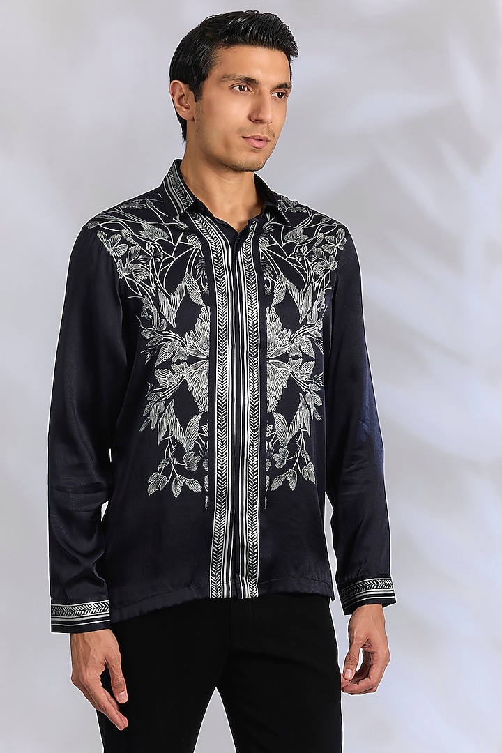Black Cotton Shirt by Rohit Gandhi & Rahul Khanna Men