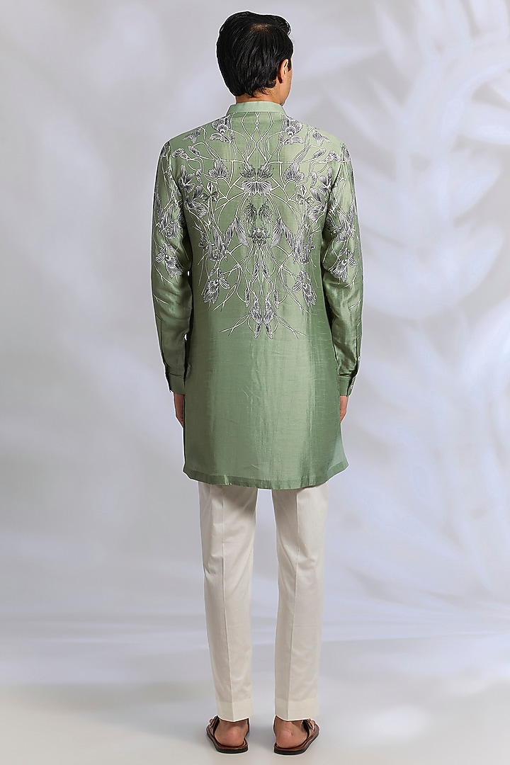 Fern Green Gusseted Cotton Kurta by Rohit Gandhi & Rahul Khanna Men at Pernia's Pop Up Shop